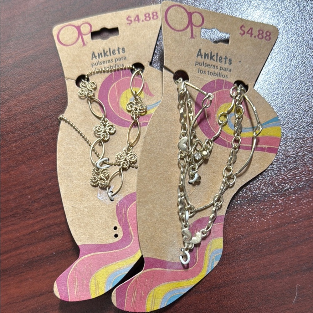 2 OP Gold Anklet Sets. 5 total anklets